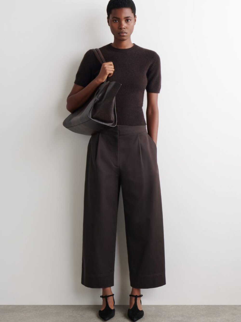 COS cropped brown cotton balloon pants size 8